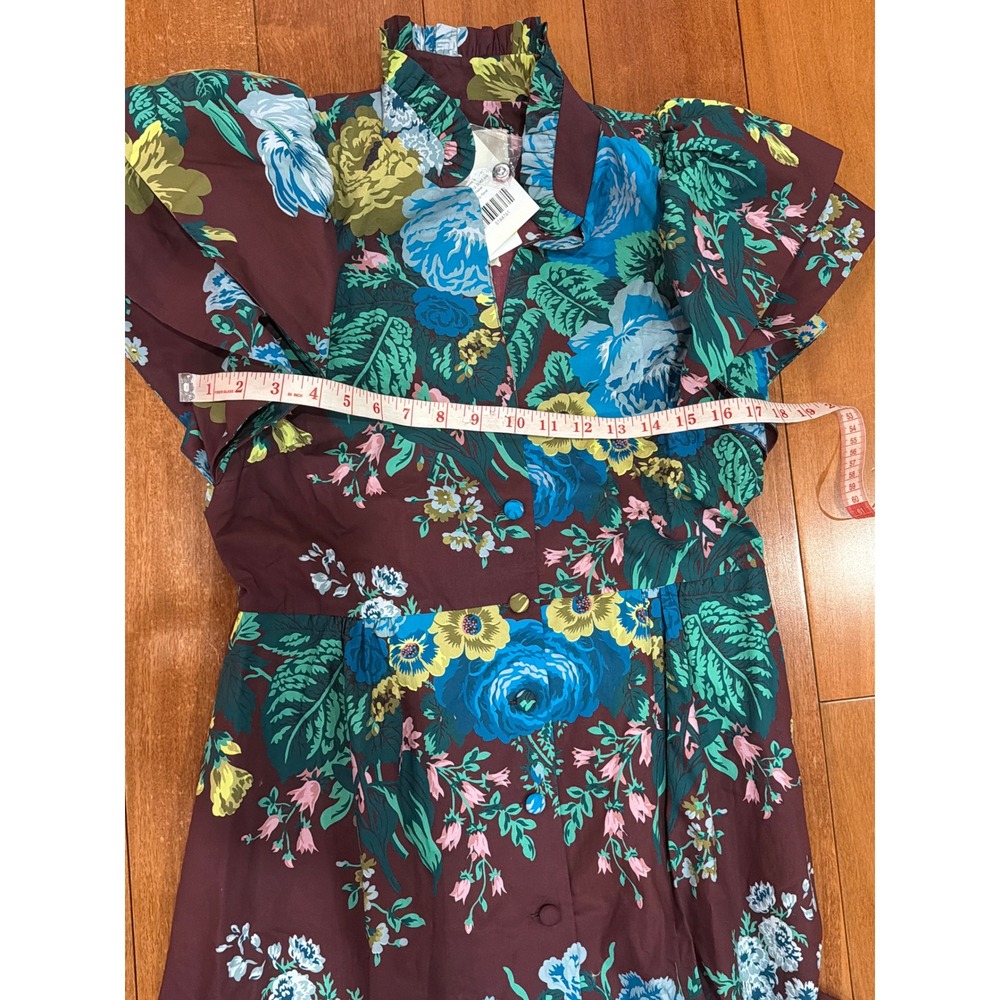 NWT Tuckernuck Sharp Floral Midi‎ Dress Women Merlot Ruffle Sleeve XS - Picture 5 of 10